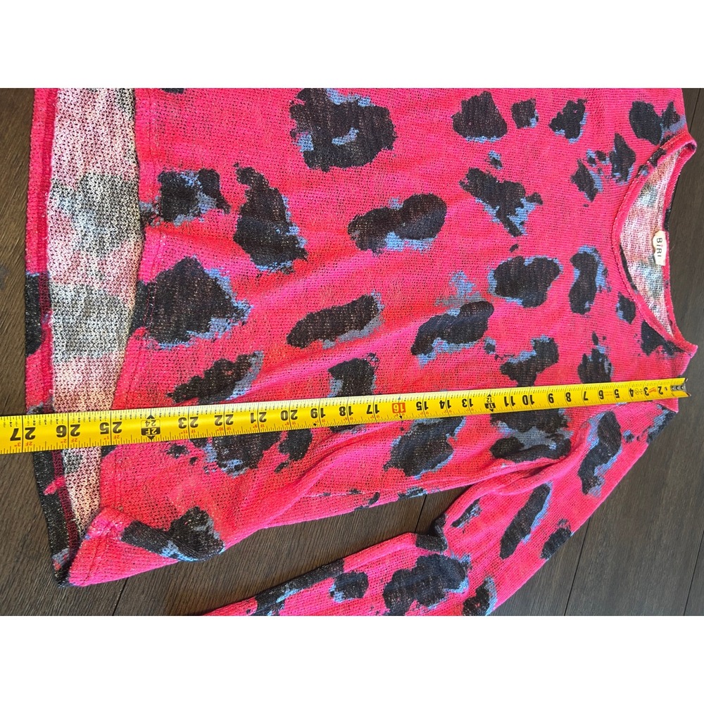 Bibi Women's Pink Black Blue Leopard Print Knit V-Neck Long Sleeve Sweater Top M - Picture 7 of 8